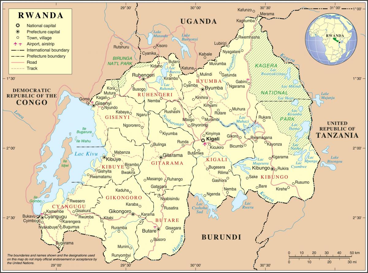 mapa do mapa administrativo de Ruanda