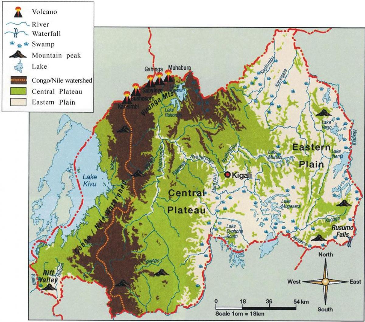 mapa geográfico de Ruanda