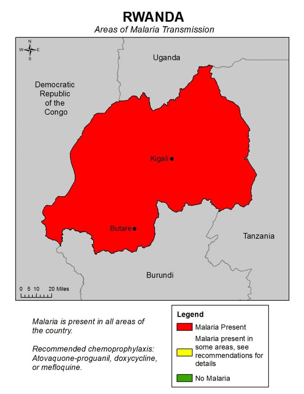 mapa de Ruanda malária