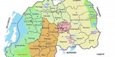 Mapa de Ruanda com distritos e setores