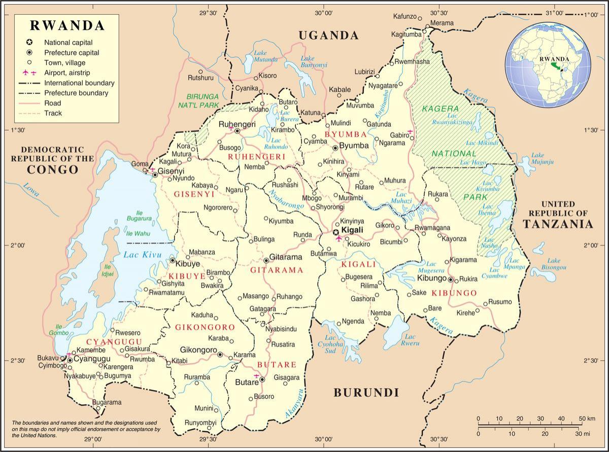 mapa da mapa Ruanda países vizinhos